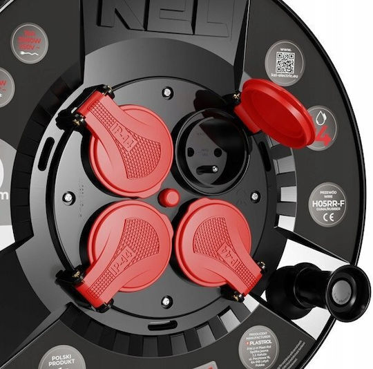 Extreme Line Reel Extension Cord 4 Sockets Switch Ip44 16a H05rr-f 3x2.5 40m Black