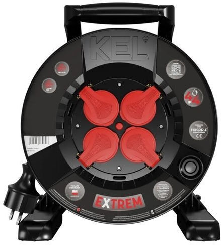 Extreme Line Reel Extension Cord 4 Sockets Switch Ip44 16a H05rr-f 3x1.5 15m Black W-100022