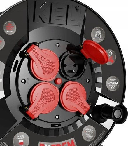 Extreme Line Reel Extension Cord 4 Sockets Switch Ip44 16a H05rr-f 3x1.5 15m Black W-100022