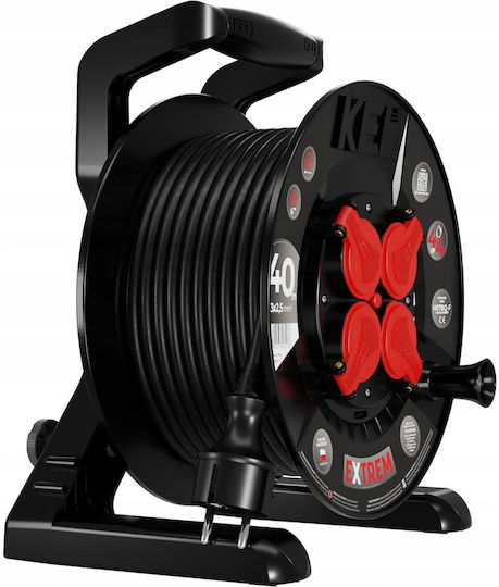 Extreme Line Reel Extension Cord 4 Sockets Switch Ip44 16a H07bq-f 3x2.5 40m Black W-100087