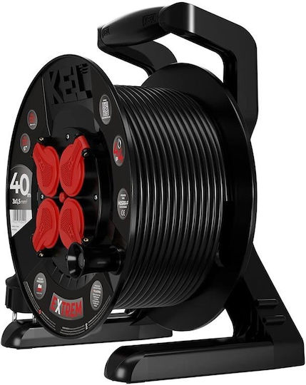 Extreme Line Cable Reel Extension 4 Sockets Switch Ip44 16a H05rr-f 3x1.5 40m Black W-100030