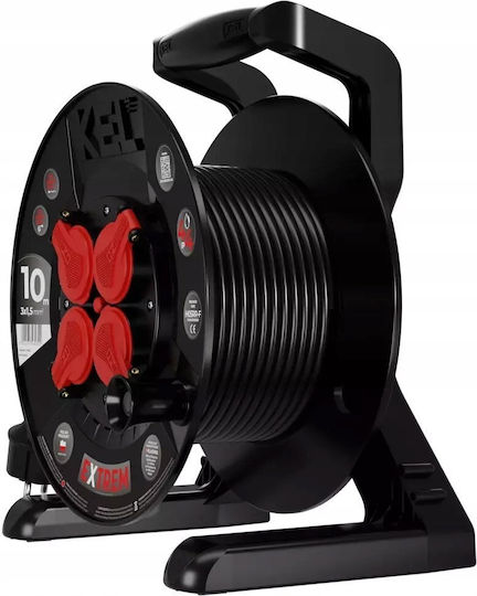Extreme Line Reel Extension Cord 4 Sockets Ip44 16a 10m Black W-100020