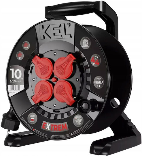 Extreme Line Reel Extension Cord 4 Sockets Ip44 16a 10m Black W-100020