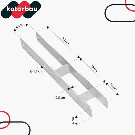 Suport H-post Bracket Îmbinare Ancoră Din Oțel Galvanizat 80 Mm