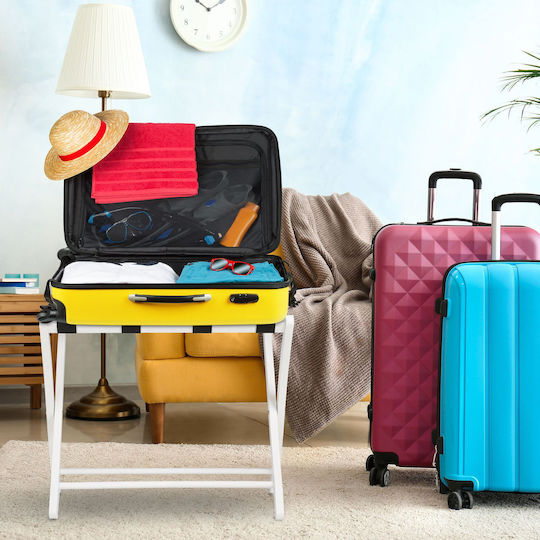 Relaxdays Rack Pentru Bagaje De Hotel Din Lemn Pliabil Alb Cu Dimensiuni 54.5x44xÎnălțime 66cm Pliabil
