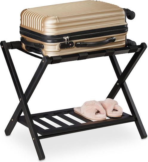 Relaxdays Rack Pentru Bagaje De Hotel Din Lemn Pliabil Negru Cu Dimensiuni 54.5x44.5xÎnălțime 66cm Pliabil
