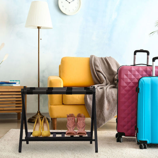 Relaxdays Rack Pentru Bagaje De Hotel Din Lemn Pliabil Negru Cu Dimensiuni 54.5x44.5xÎnălțime 66cm Pliabil