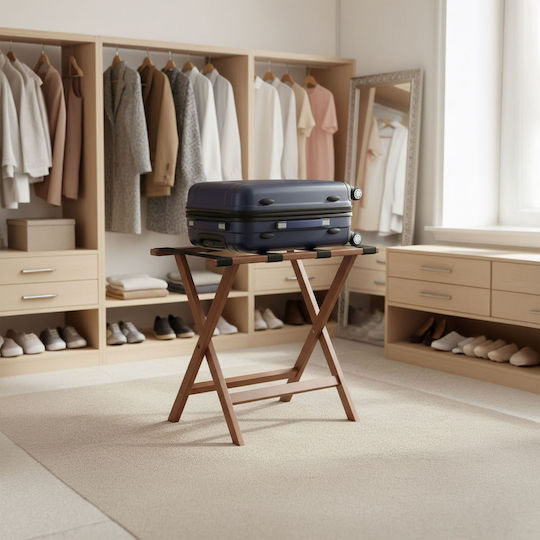 Relaxdays Rack Pentru Bagaje De Hotel Din Lemn Pliabil Maro Cu Dimensiuni 52x37.5xÎnălțime 58cm Pliabil