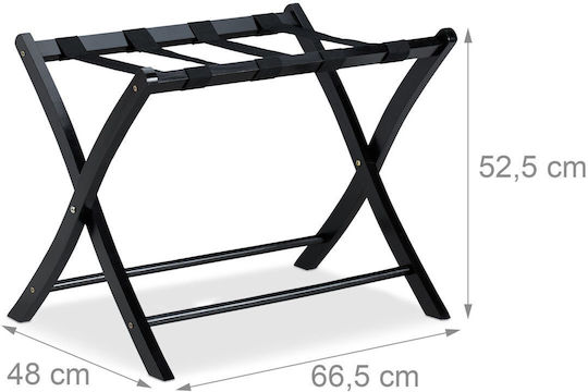 Relaxdays Rack Pentru Bagaje De Hotel Din Lemn Pliabil Negru Cu Dimensiuni 52.5x48xÎnălțime 66.5cm Pliabil