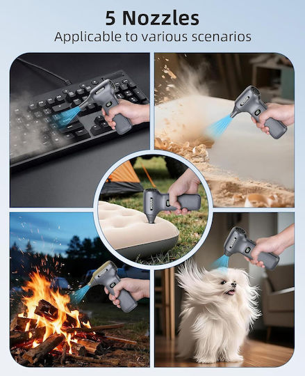 Acezuk Suflantă Electrică cu Aer Comprimat Viteză Reglabilă 0-100 5 Duze de Suflare Incluse 350000 Rotații pe Minută la Putere Maximă Iluminare Led Portabilă Potrivită pentru Curățarea Tastaturilor Mașinilor Acasă Exterior