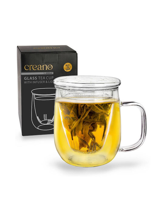 Creano Κούπα Γυάλινη με Καπάκι Διάφανη 450ml
