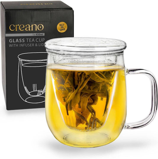 Creano Κούπα Γυάλινη με Καπάκι Διάφανη 450ml