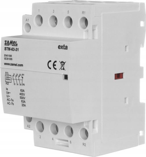Zamel Modular Installation Contactor 63a 3no+1nc 230v Ac Type Stm-63-31 Ext10000301