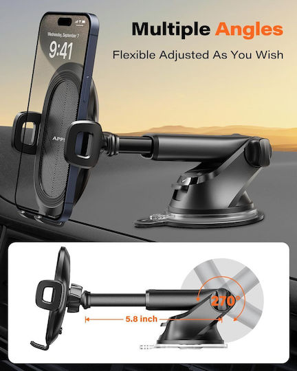 Apps2car Suport Auto Pentru Telefon Cu Ventuză Braț Telescopic Rotire 360