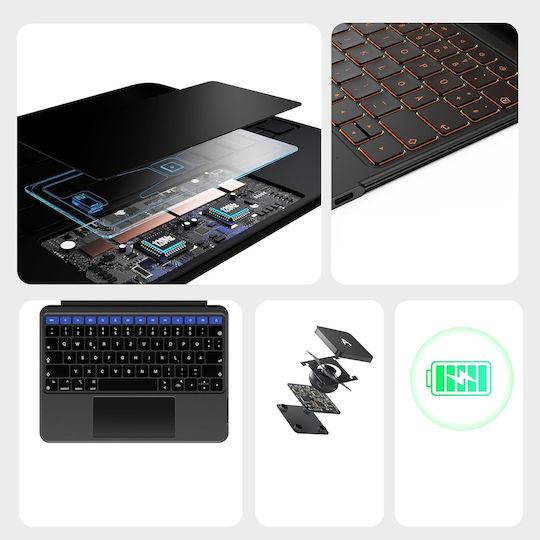 Πληκτρολόγιο Ipad Pro 11 M4 2024 Περιστρεφόμενη Μαγνητική Θήκη Qwerty Μαύρο