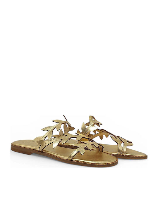 Leather Women's Flat Sandals Gold