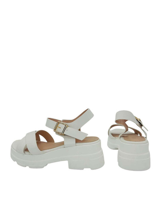 Leather Women's Flat Sandals White