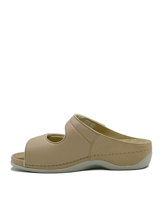Leder Flache Damen Sandalen Beiges