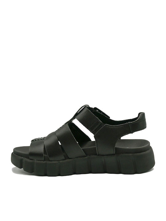Leather Women's Anatomic Flatforms Black Sandals