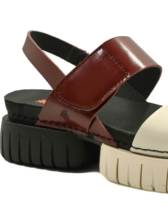 Δερμάτινα Γυναικεία Ανατομικά Σανδάλια Flatforms Μπορντό