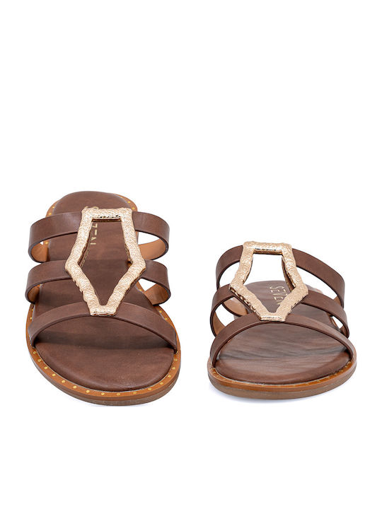 Damen Anatomisch Flache Sandalen Farbe Tabac Braun