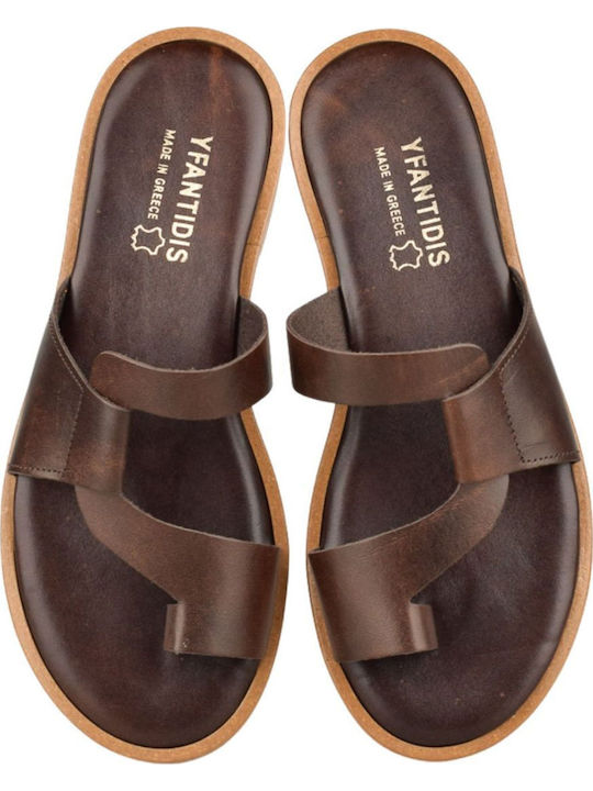 Leder Flache Sandalen Für Damen Braun