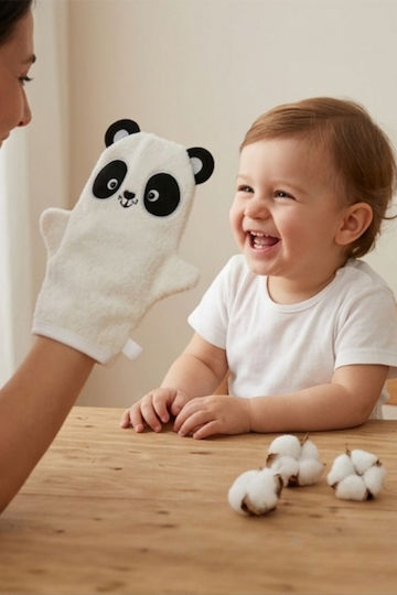 Stewehome Baby Schwamm-Handschuh Badezubehör 100% Baumwolle Design Bär 100x100 Cm