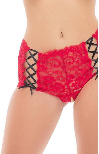 Rene Rofe Γυναικείο Sexy String Αυτοκινήτου Escape Artist Lace Crotchless Hipster Red