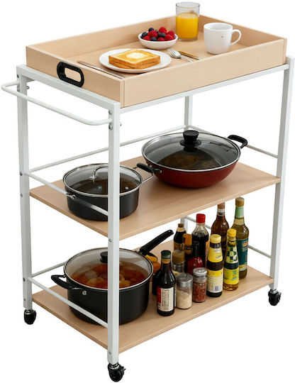 Relaxdays Metallic Kitchen Trolley 3 Tiers White 70x40x88cm