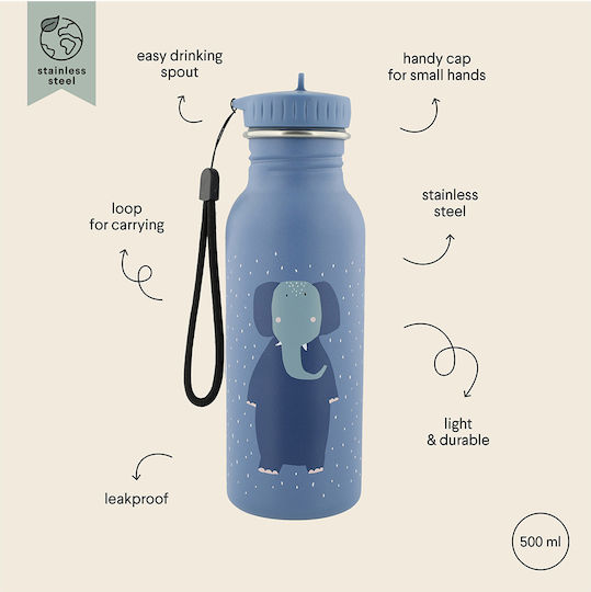 Trixie Kids Water Bottle Stainless Steel with Straw Mrs. Elephant 500ml