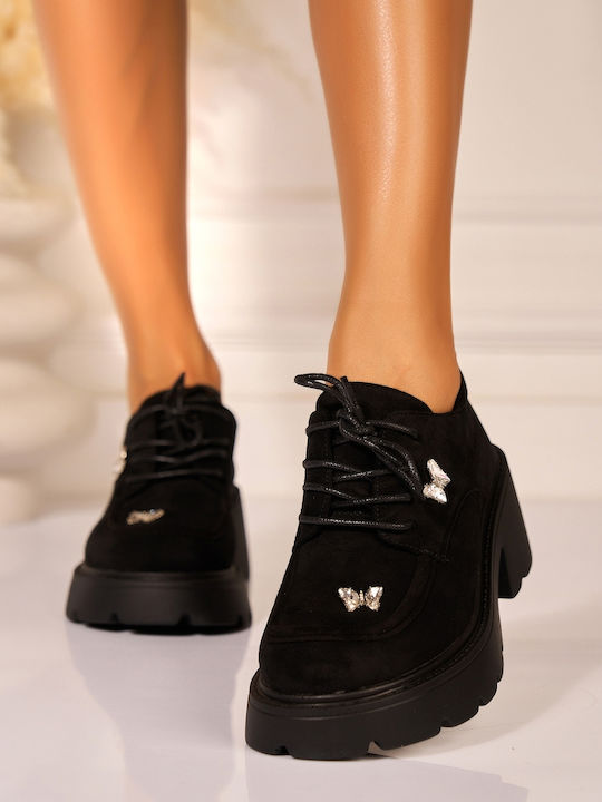 Suede Γυναικεία Oxfords σε Μαύρο Χρώμα