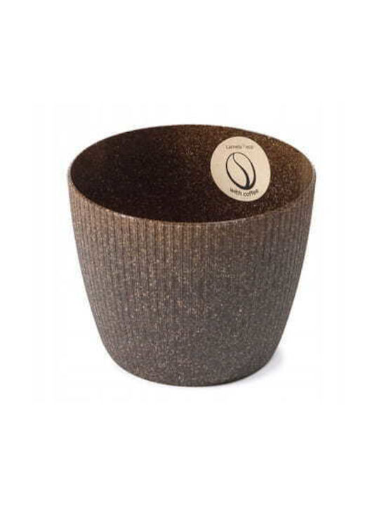 Brown Plastic Flowerpot 14x11cm Vertical Stripes Magnolia