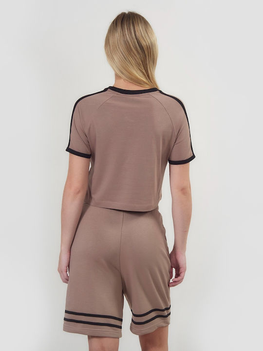 Γυναικείο Αθλητικό Crop T-shirt Καφε