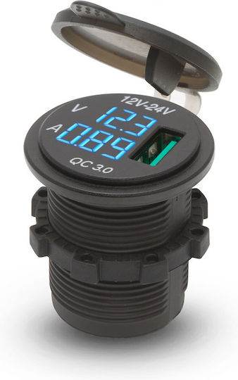 Priză Usb Auto 12v 24v cu Voltmetru Suport Brichetă Încărcare Rapidă Led Albastru
