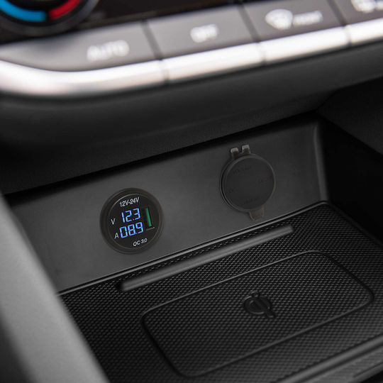 Priză Usb Auto 12v 24v cu Voltmetru Suport Brichetă Încărcare Rapidă Led Albastru