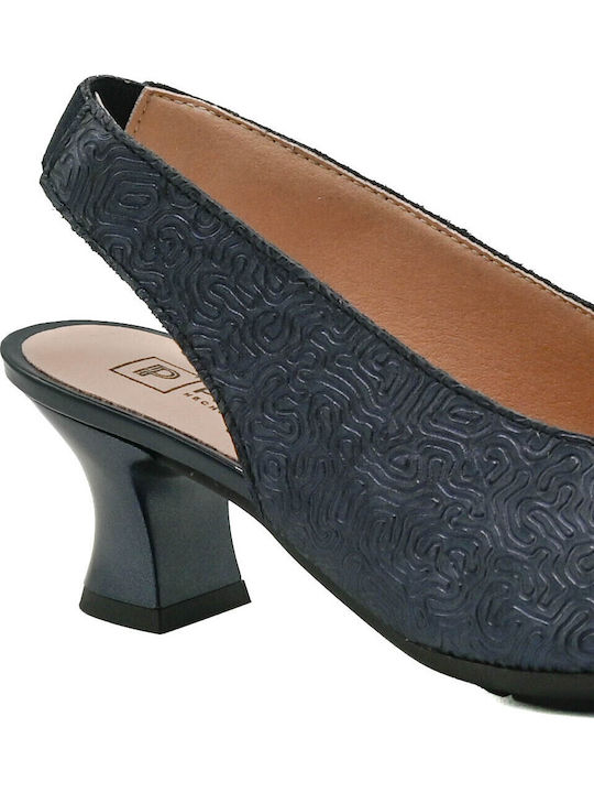 Leather Heels with Medium Heel Navy Blue