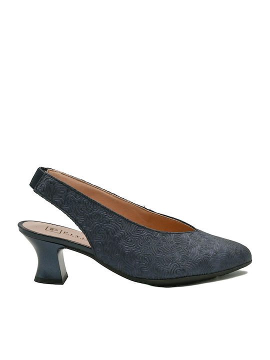 Leather Heels with Medium Heel Navy Blue