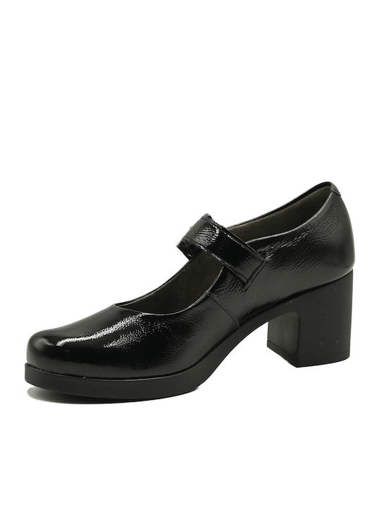 Leather Heels With Chunky Medium Heel Black