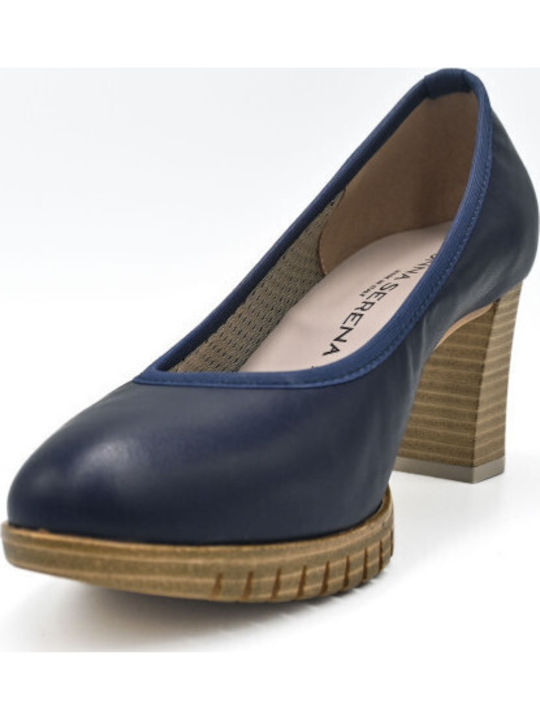 Damen Leder Pumps mit Mittelhohem Absatz Marineblau