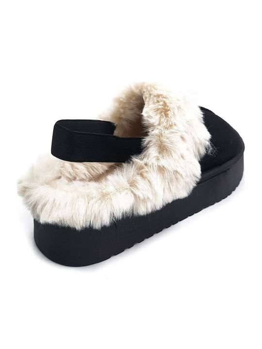 Winter Women's Slippers with Fur Black