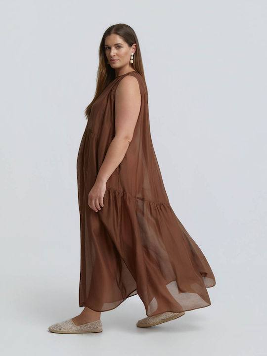 Rochii De Vară Pentru Femei Maxi Rochie Cu Volane Maro