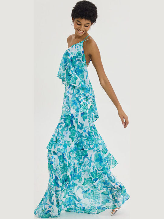 Maxi Abendkleid mit Rüschen Weiß