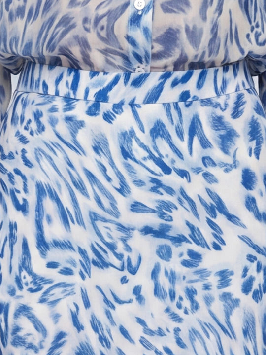 High Waist Midi Skirt Ecru Blue