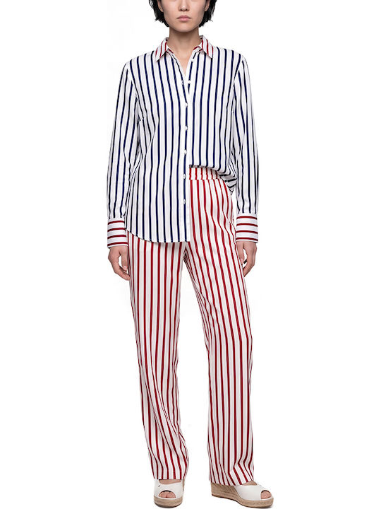 Shirt Long Sleeve Women's Shirt Red White Blue Striped