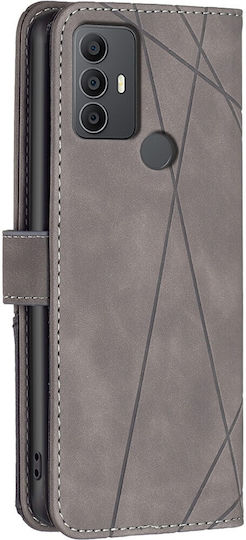 Binfen Magnetic Buckle Rhombus Texture Book Tempered Glass Gray (TCL 306 / 305 / 30 SE / 30E) Case
