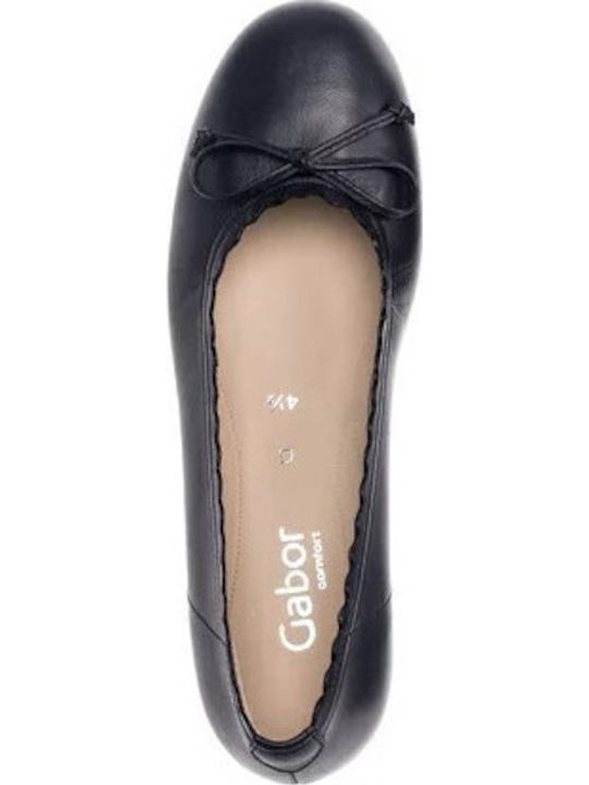 Leather Women's Pointed Toe Ballerina Shoes In Navy Blue Color