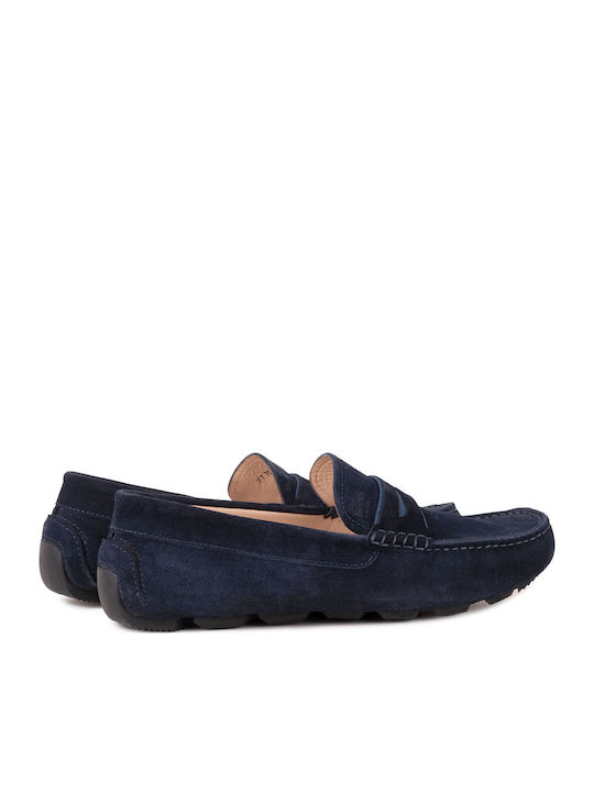 Suede Men's Moccasins In Blue Color