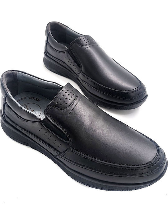 Leather Men's Loafers In Black Color