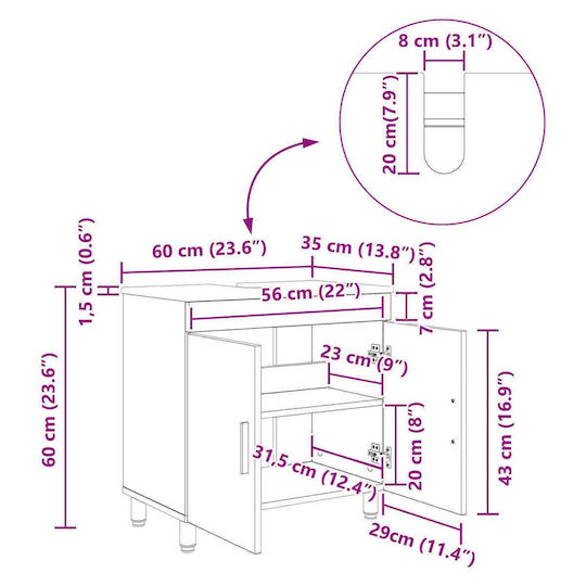 vidaXL Bathroom Vanity Unit without Sink M60xB35xH60cm Black