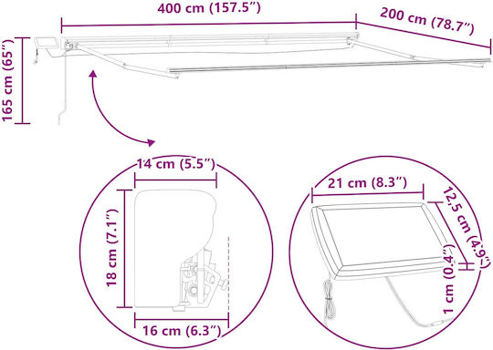 vidaXL Grey Awning Frame with PU Coating 2x4m